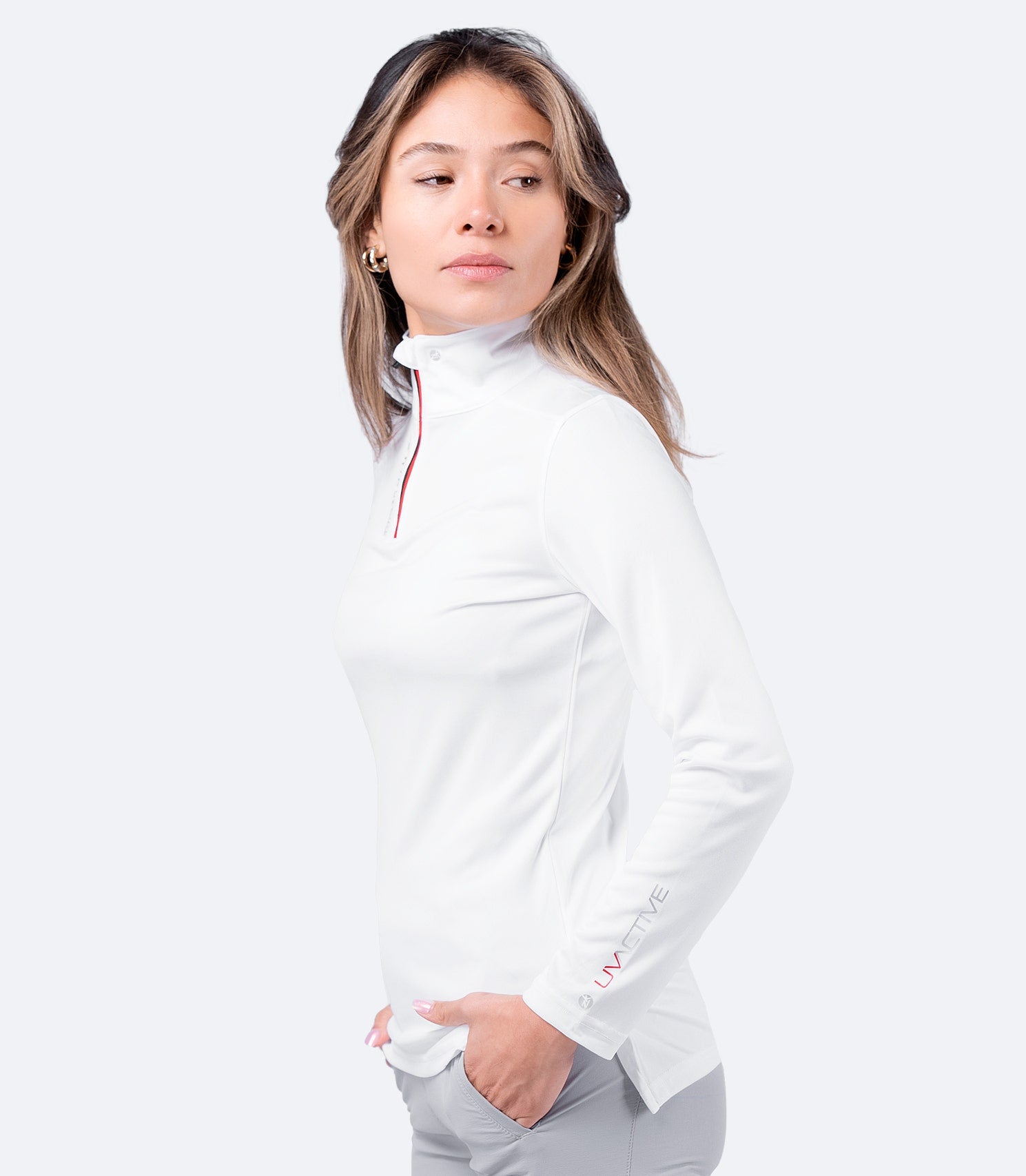 Womens UVActive High Collar 1/4 Zip Top - White-4
