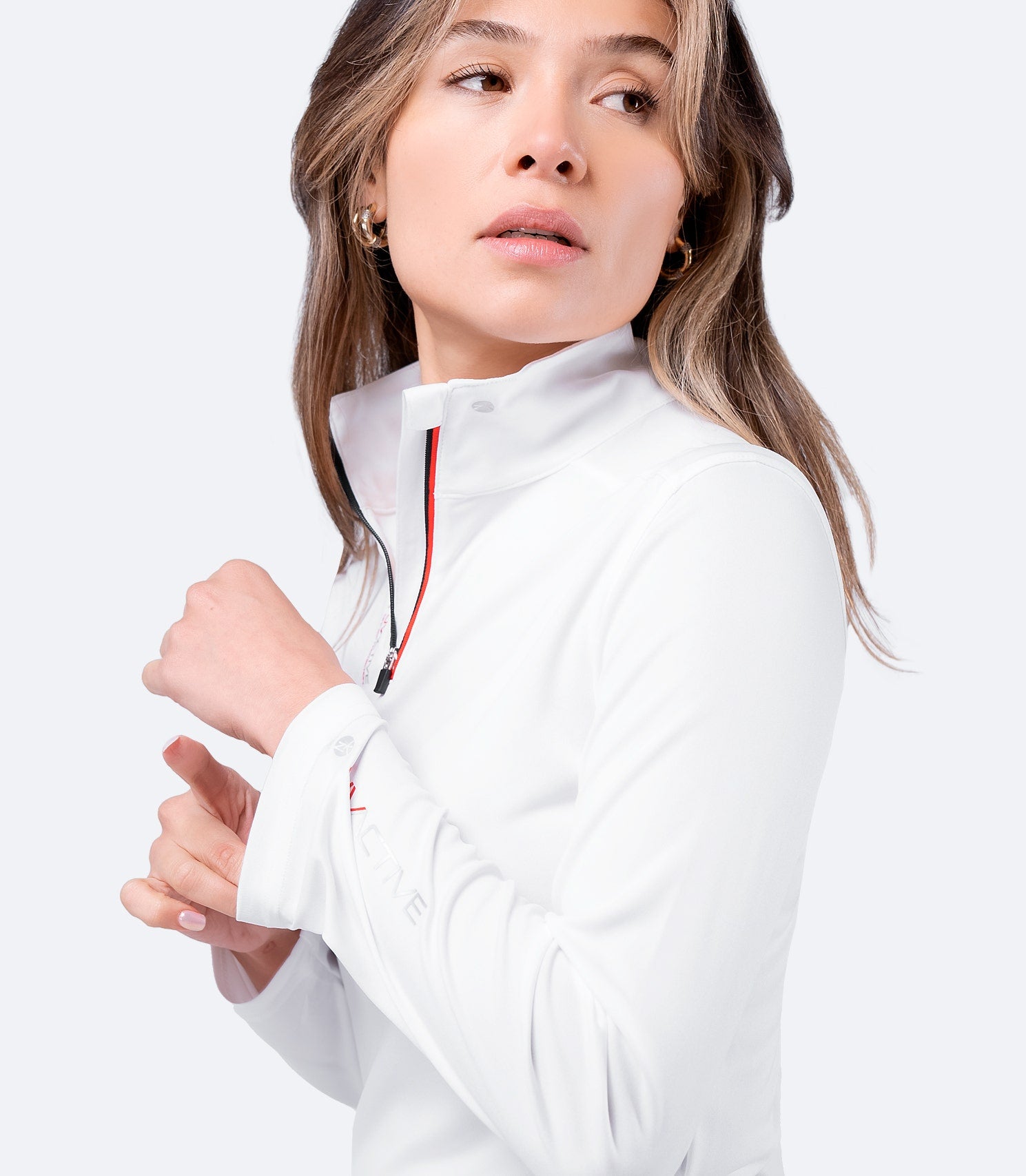 Womens UVActive High Collar 1/4 Zip Top - White-1
