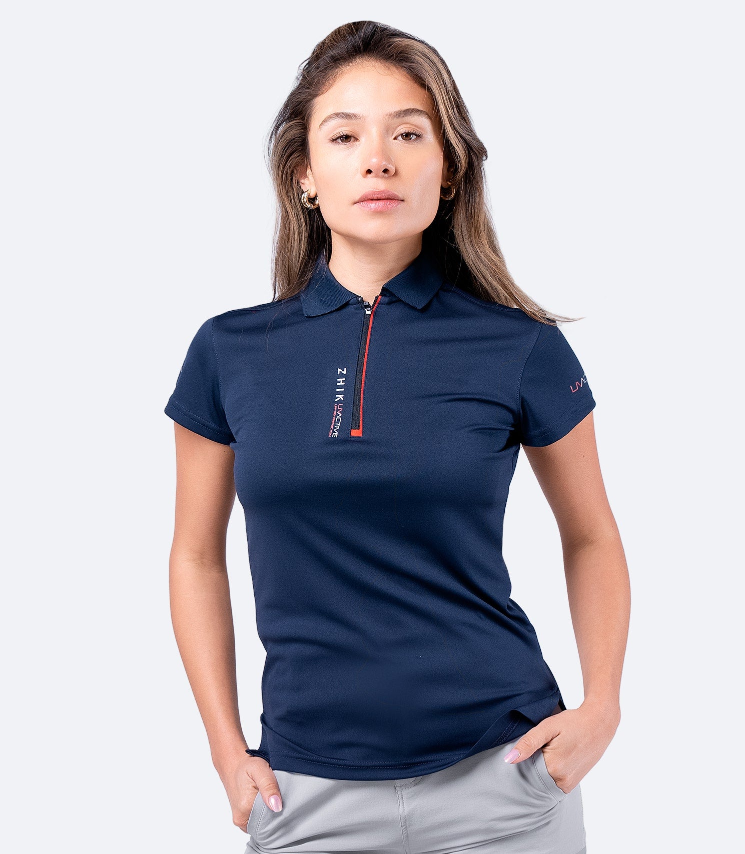 Womens UVActive Zip Sports Polo - Navy-1