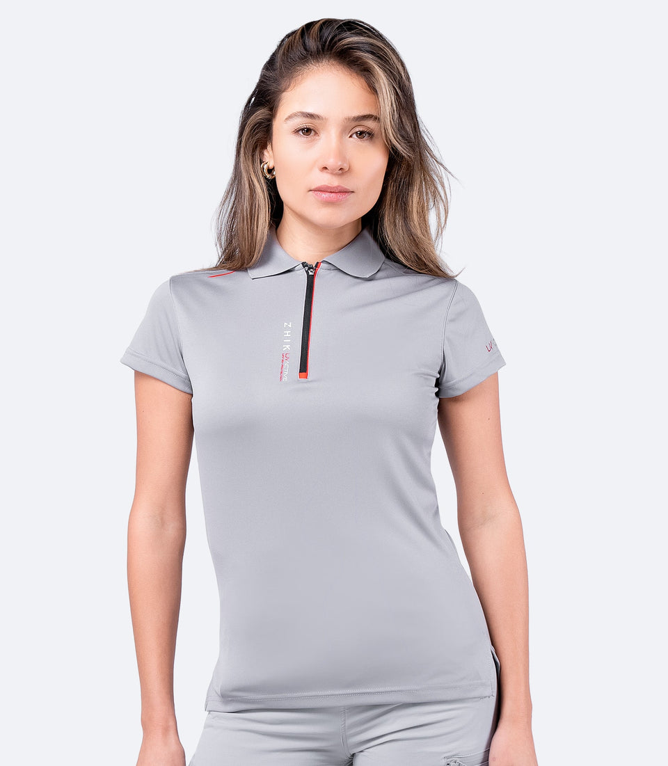 Womens UVActive Zip Sports Polo - Grey