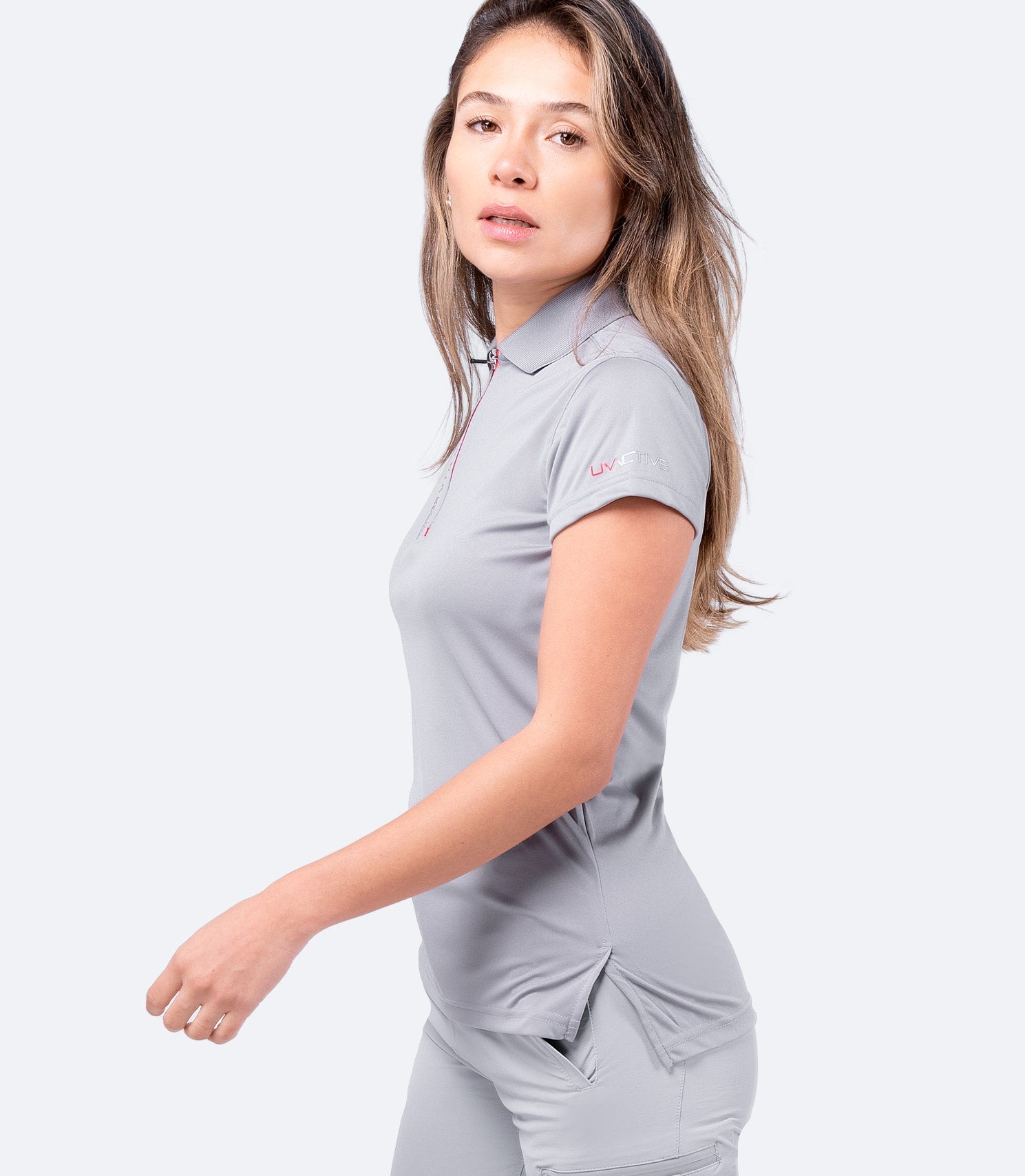 Womens UVActive Zip Sports Polo - Grey-3