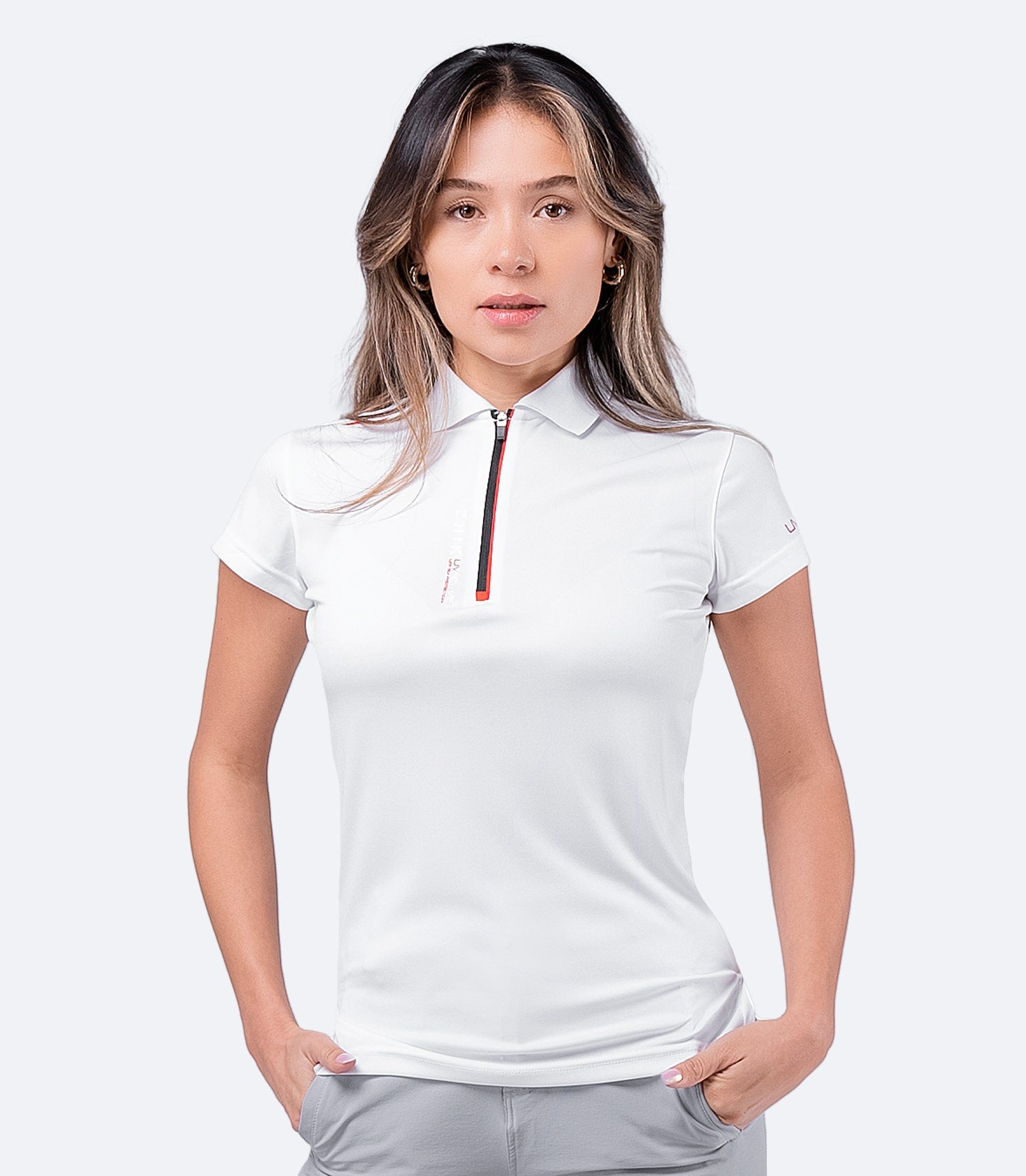 Womens UVActive Zip Sports Polo - White-1