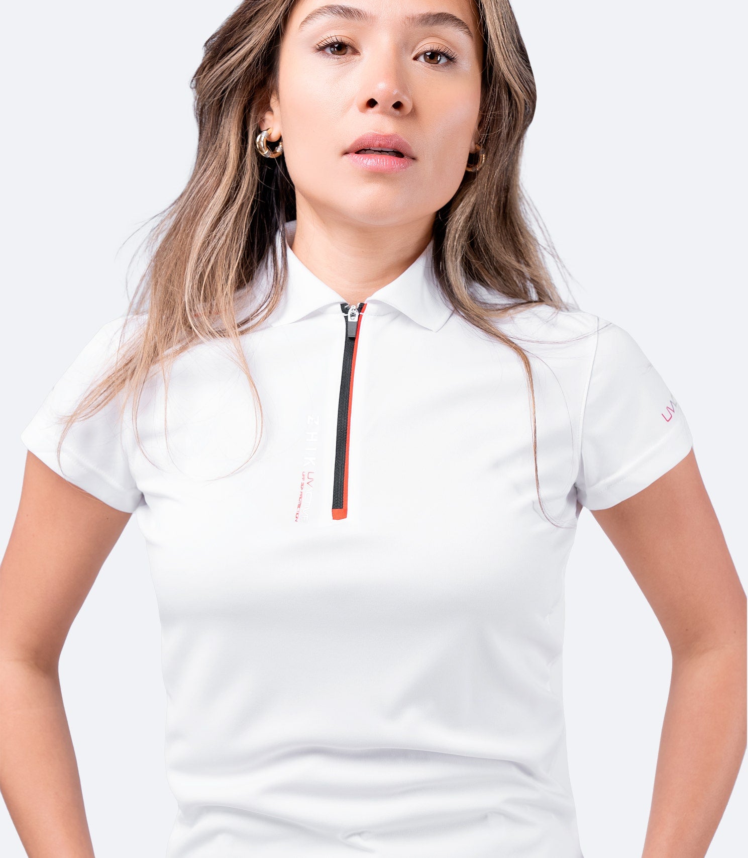 Womens UVActive Zip Sports Polo - White-3