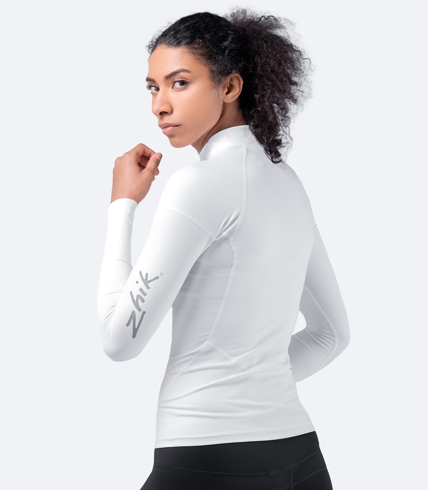 Womens White Eco Spandex Long Sleeve Top-3