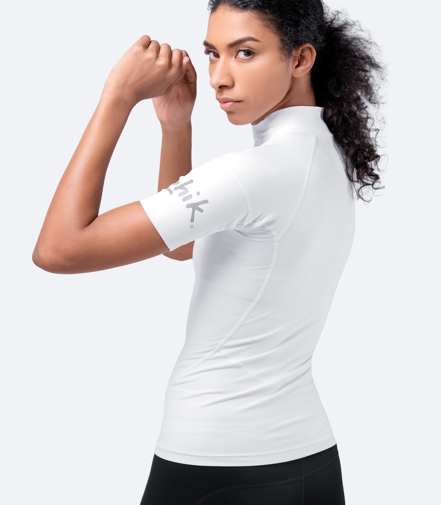 Womens White Eco Spandex Short Sleeve Top-3