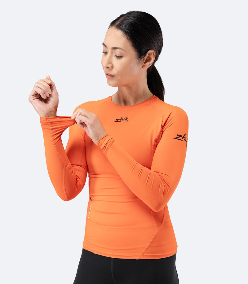 Womens Eco Spandex LT Long Sleeve Baselayer Top - Flame Red-2