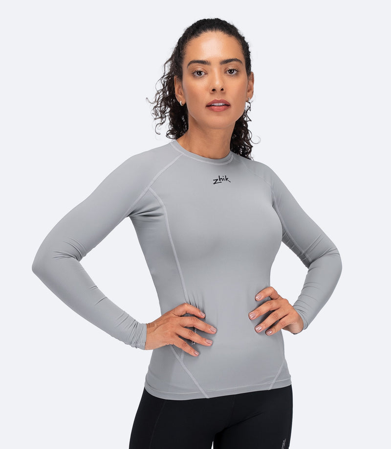 Womens Eco Spandex LT Long Sleeve Baselayer Top - Platinum-1