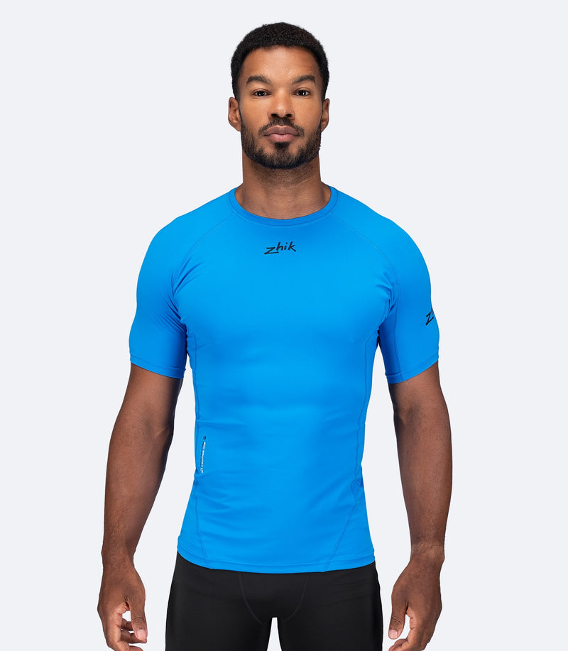 Mens Eco Spandex LT Short Sleeve Baselayer Top - Cyan-1