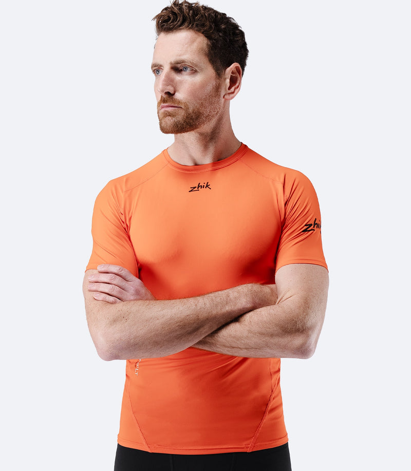 Mens Eco Spandex LT Short Sleeve Baselayer Top - Flame Red-2