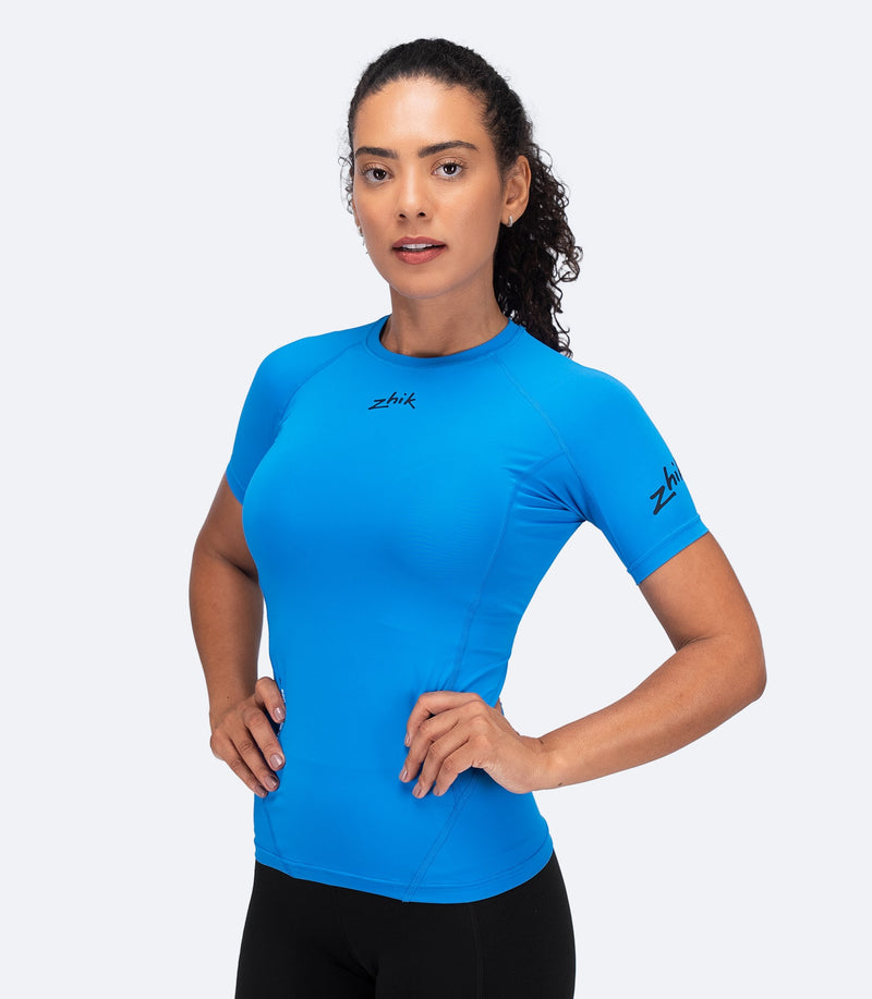 Womens Eco Spandex LT Short Sleeve Baselayer Top - Cyan-1