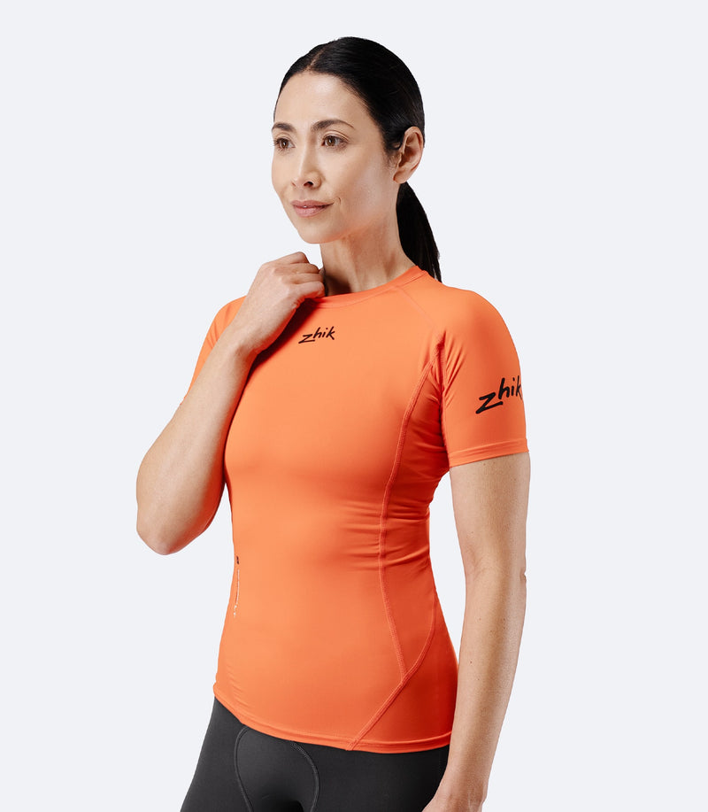 Womens Eco Spandex LT Short Sleeve Baselayer Top - Flame Red-1