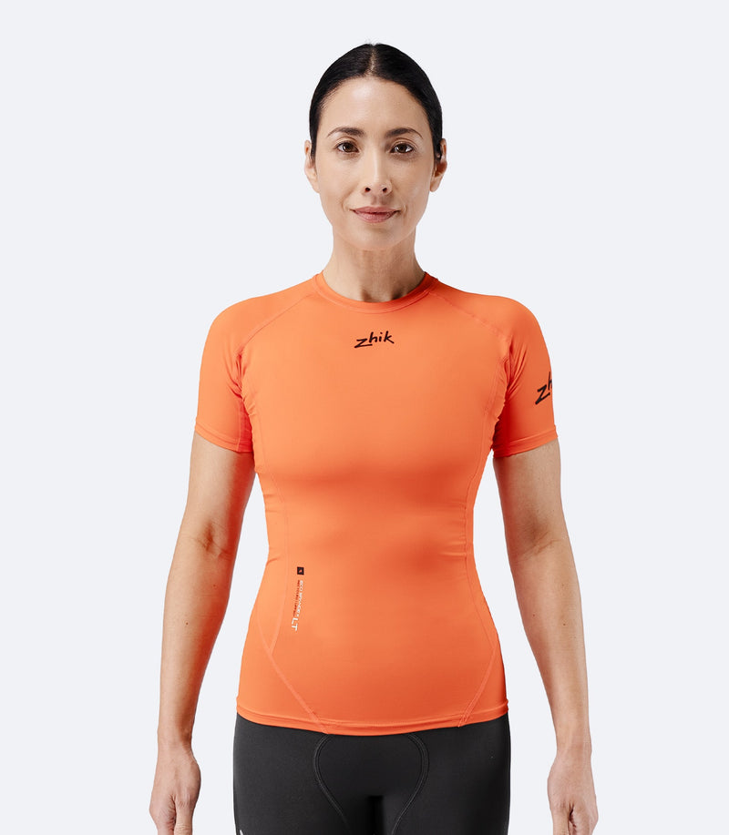 Womens Eco Spandex LT Short Sleeve Baselayer Top - Flame Red-2