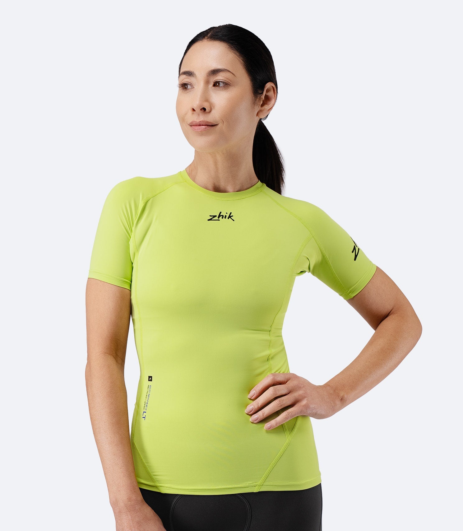Womens Eco Spandex LT Short Sleeve Baselayer Top - Lime-1