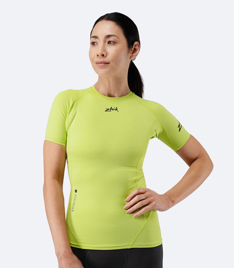 Womens Eco Spandex LT Short Sleeve Baselayer Top - Lime-1
