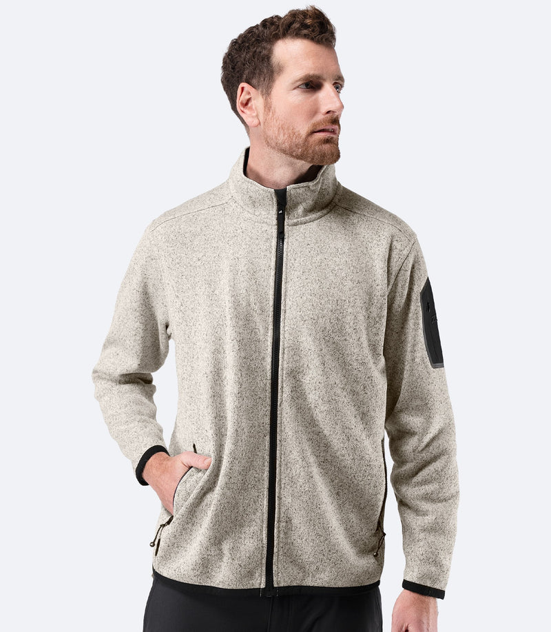Mens Knit Fleece Jacket - Light Grey Marle-1