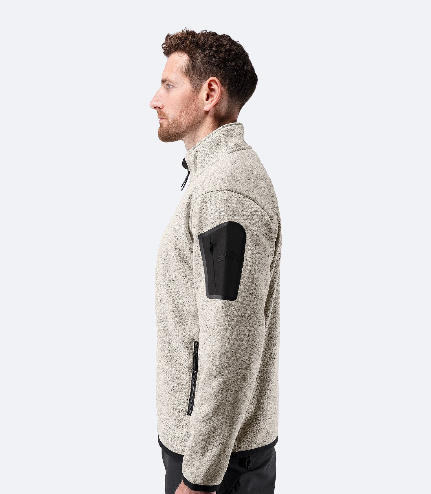 Mens Knit Fleece Jacket - Light Grey Marle-2