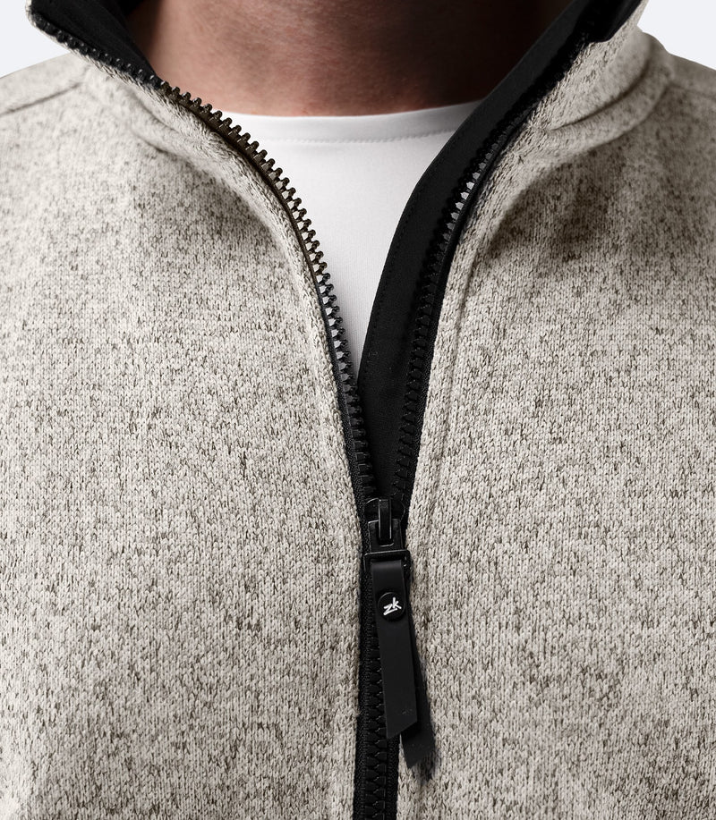 Mens Knit Fleece Jacket - Light Grey Marle-3