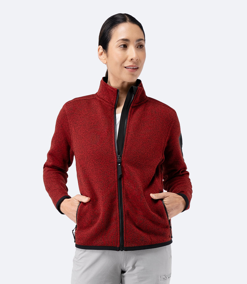 Womens Knit Fleece Jacket - Garnet Marle-1