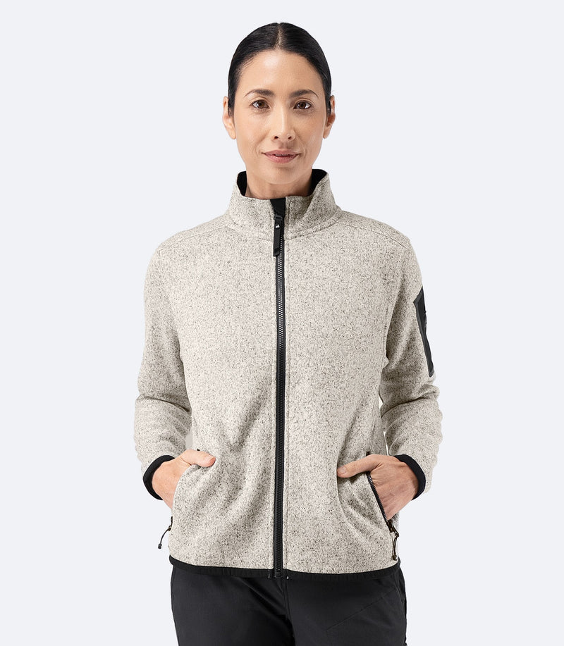 Womens Knit Fleece Jacket - Light Grey Marle-1