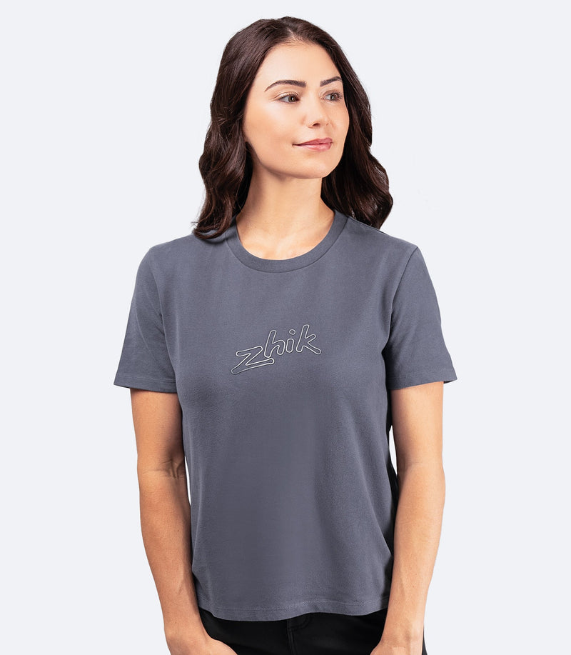 Womens Zhik Logo Cotton T-Shirt - Navy Grey-1