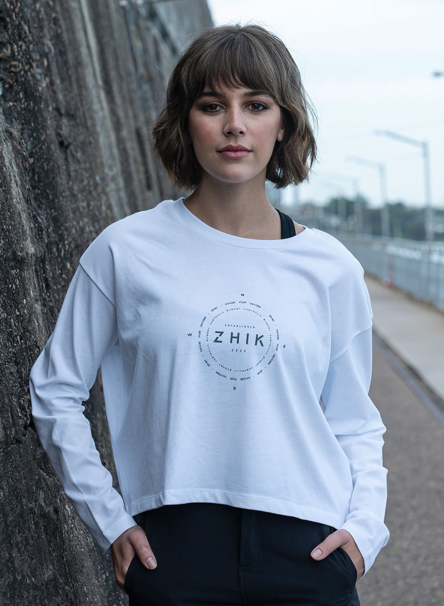 Womens Compass Print Long Sleeve Cotton Tee-4